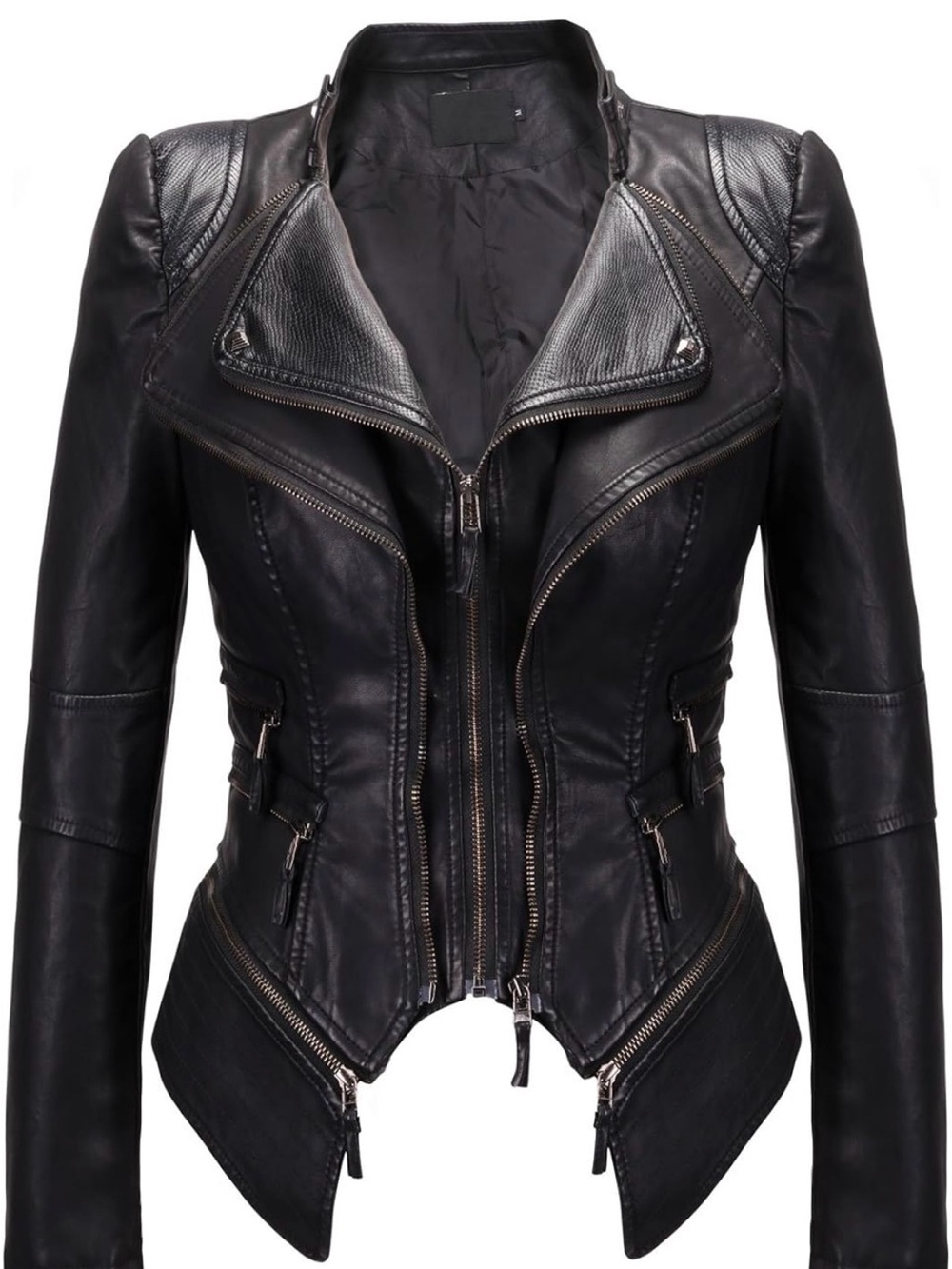 Womens Black faux Leather Moto Jacket - Unbranded